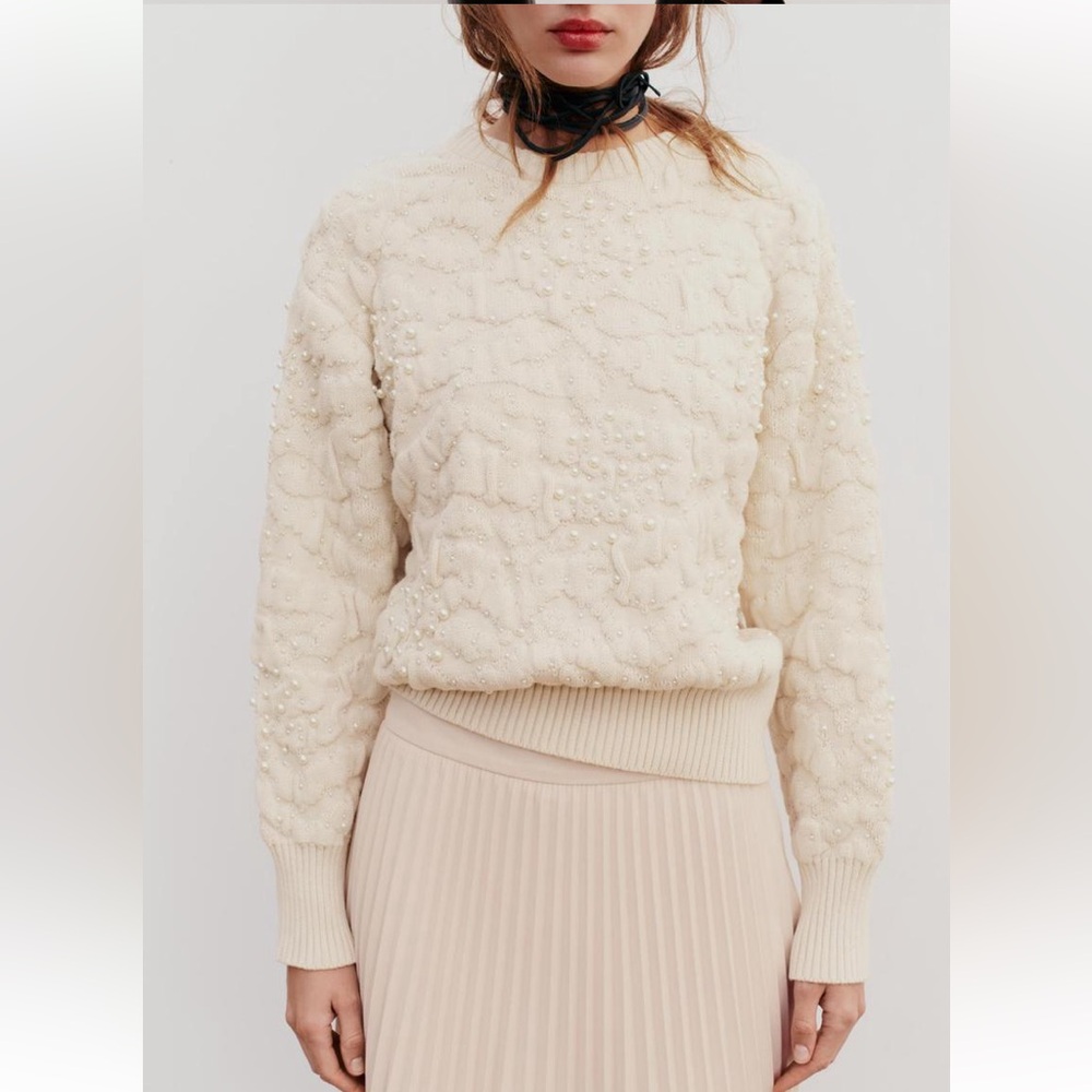 Zara pearl textured knit sweater